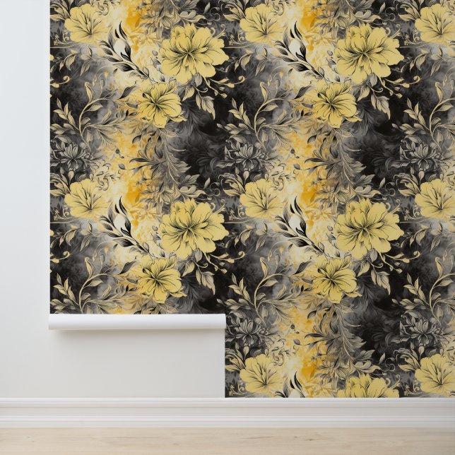 Strahlende Blüten: Gelb und schwarz Tapete (Anwendung)