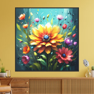 Strahlende digitale Blumenbouquet-Wandkunst Leinwanddruck