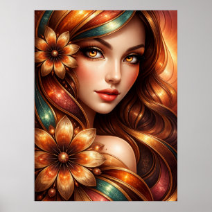 Strahlende florale Frau Darstellung Poster