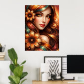 Strahlende florale Frau Darstellung Poster (Heimbüro)