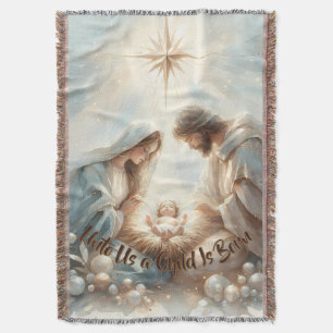 Strahlende Heilige Familie Weihnachtsszene Decke