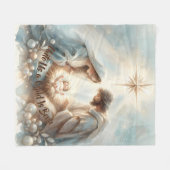 Strahlende Heilige Familie Weihnachtsszene Fleecedecke (Vorderseite (Horizontal))