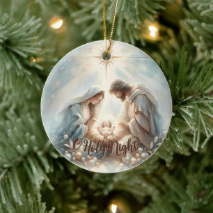 Strahlende Heilige Familie Weihnachtsszene Keramik Ornament