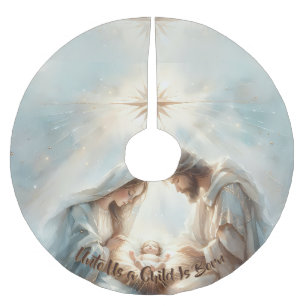 Strahlende Heilige Familie Weihnachtsszene Polyester Weihnachtsbaumdecke