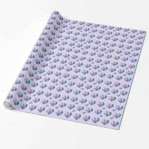 Strahlende Irisierende Regenbogenfarbe Herzen Geschenkpapier