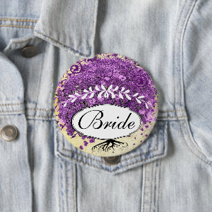 Strahlende Lila-Herzblatt-Baum-Hochzeit Button