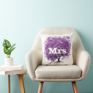 Strahlende Lila Herzblatt-Baum-Hochzeit Kissen