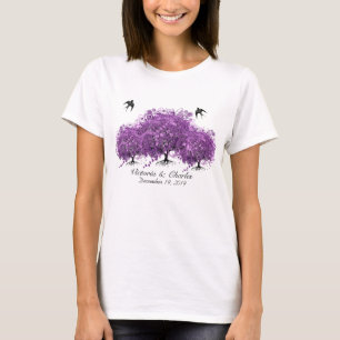 Strahlende Lila Herzblatt-Baum-Hochzeit T-Shirt