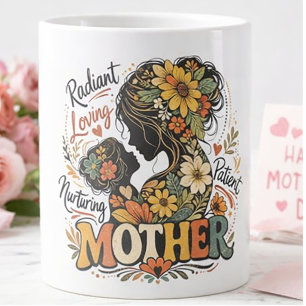 Strahlende Mutter Florale Silhouette Jumbo-Tasse