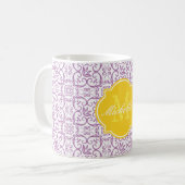 Strahlende Orchidee Damast Monogramm Tasse (Vorderseite Links)