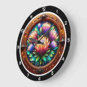 Strahlende Protea Buntglas Große Wanduhr (Winkel)