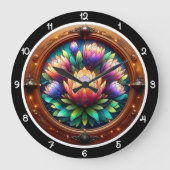 Strahlende Protea Buntglas Große Wanduhr (Vorderseite)