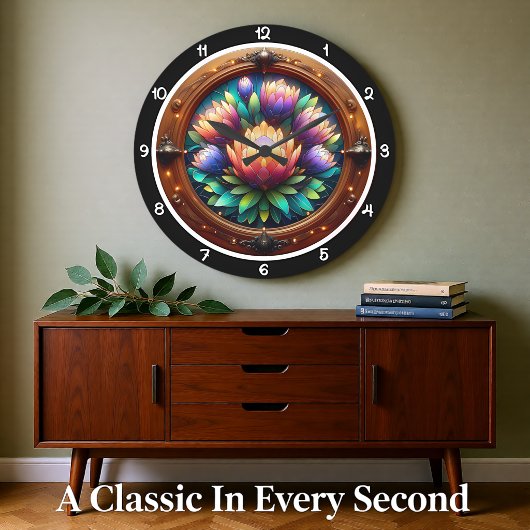 Strahlende Protea Buntglas Große Wanduhr