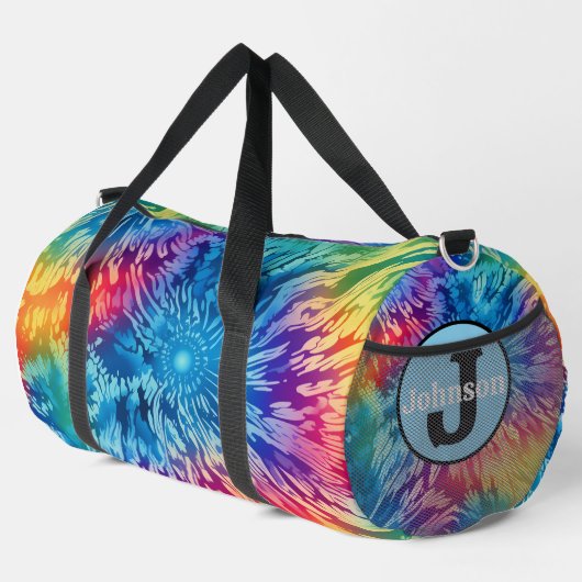 Strahlende Regenbogen-Tie-Dye-Monogramm-Personalis Duffle Bag (Rechte Ecke)