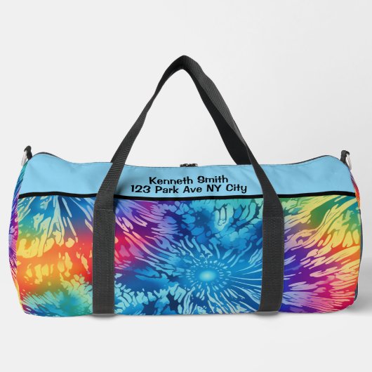 Strahlende Regenbogen-Tie-Dye-Monogramm-Personalis Duffle Bag (Vorderseite)