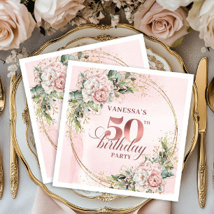 Strahlende Rose Gold Pastellrosa 50. Geburtstagsfe Serviette
