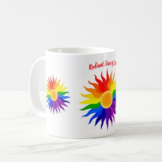 Strahlende Sonne – Pride-Kunst Kaffeetasse (Vorderseite Links)
