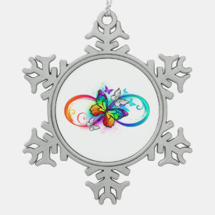 Strahlende Unendlichkeit mit Regenbogen-Schmetterl Schneeflocken Zinn-Ornament