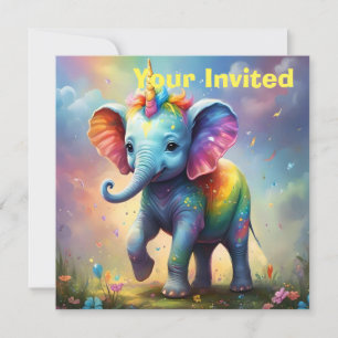 Strahlende Wunder: Das Regenbogen-Baby-Einhorn-Ele Einladung
