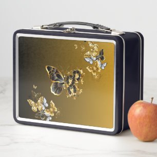 Strahlender Goldener Schmetterling – Botanischer A Metall Brotdose