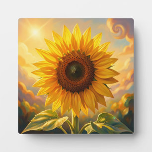 Strahlender goldener Sonnenblumenuntergang Fotoplatte