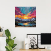 Strahlender Horizont — Abstrakter Bergsee Sonnenau Poster (Heimbüro)