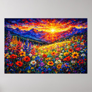 Strahlender Horizont: Die Wildblumen-Bergwelle Poster