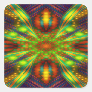 Strahlender Neon-Sternenexplosion-Kaleidoskop Quadratischer Aufkleber