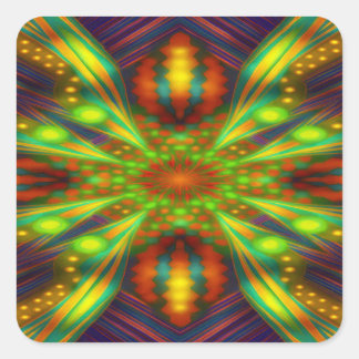 Strahlender Neon-Sternenexplosion-Kaleidoskop  Quadratischer Aufkleber
