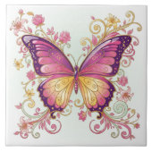 Strahlender Schmetterling Blumenmuster#4 Magenta I Fliese (Vorderseite)