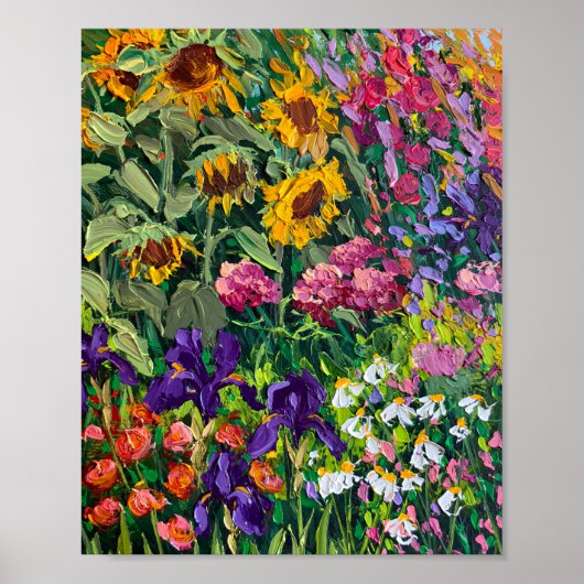 Strahlender Sommer Sonnenblume und Iris Wiese Ölfa Poster (Vorne)