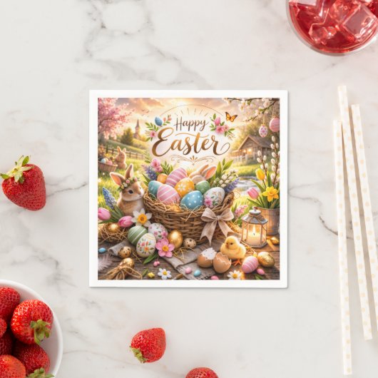 Strahlender Sonnenaufgang Frohe Ostern Serviette (Beispiel)