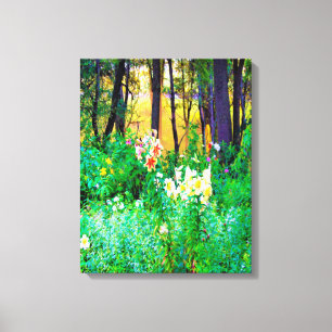 Strahlender Sonnenaufgang mit Baum-Lilien in meine Leinwanddruck