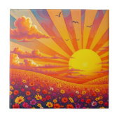 Strahlender Sonnenuntergang über weißer Landschaft Fliese (Vorderseite)