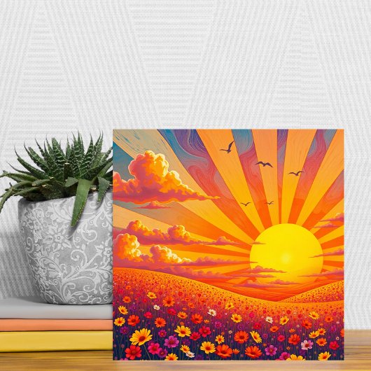 Strahlender Sonnenuntergang über weißer Landschaft Fliese