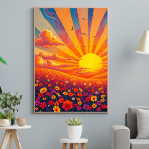 Strahlender Sonnenuntergang über weißer Landschaft Poster