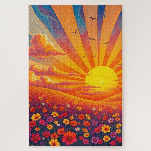 Strahlender Sonnenuntergang über weißer Landschaft Puzzle (Vertikal)