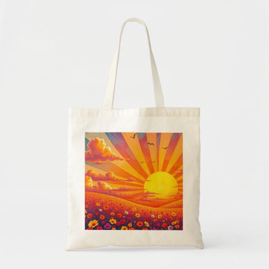 Strahlender Sonnenuntergang über weißer Landschaft Tragetasche (Vorne)