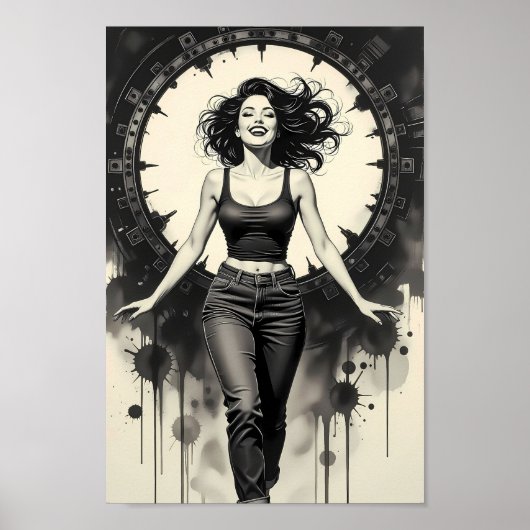 Strahlender Straßen-Glamour-Monochrom-Poster Poster (Vorne)