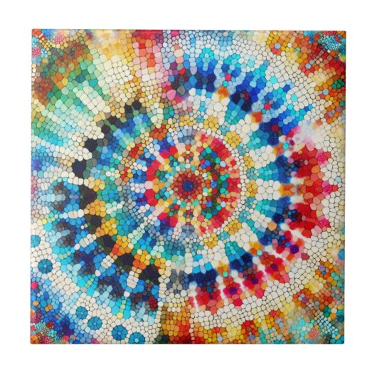 Strahlendes abstraktes Mosaik-Mandala-Muster Fliese (Vorderseite)