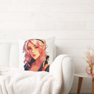 Strahlendes Anime-Mädchen: Schöne Manga-Kunst Kissen
