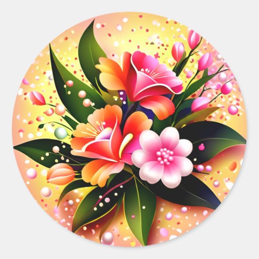 Strahlendes Blumenbouquet-Glühen Runder Aufkleber (Vorderseite)
