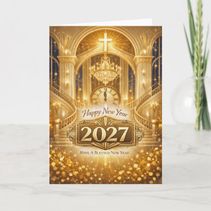 Strahlendes Gold Christliches Gesegnetes Neues Jah Feiertagskarte