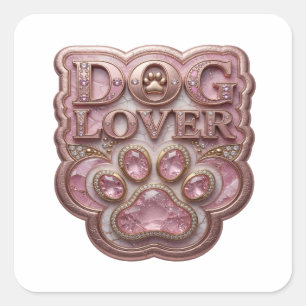 Strahlendes Gold DOG LOVER Quadratischer Aufkleber