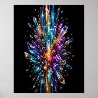 Strahlendes Kristall-Burst 3D-Abstraktes Poster