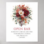 Strahlendes Marsala Boho Floral Open Bar 8x10 Schi Poster (Vorne)