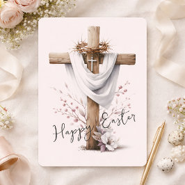 Strahlendes Osterkreuz mit floralen Akzenten Feiertagskarte