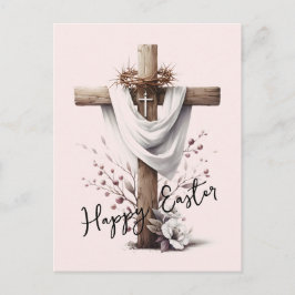 Strahlendes Osterkreuz mit floralen Akzenten Feiertagspostkarte