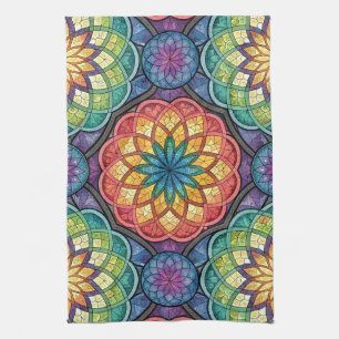 Strahlendes Regenbogen-Mandala-Mosaik – Buntglas Geschirrtuch