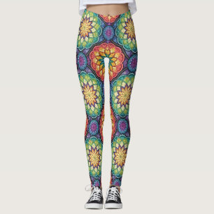 Strahlendes Regenbogen-Mandala-Mosaik – Buntglas Leggings